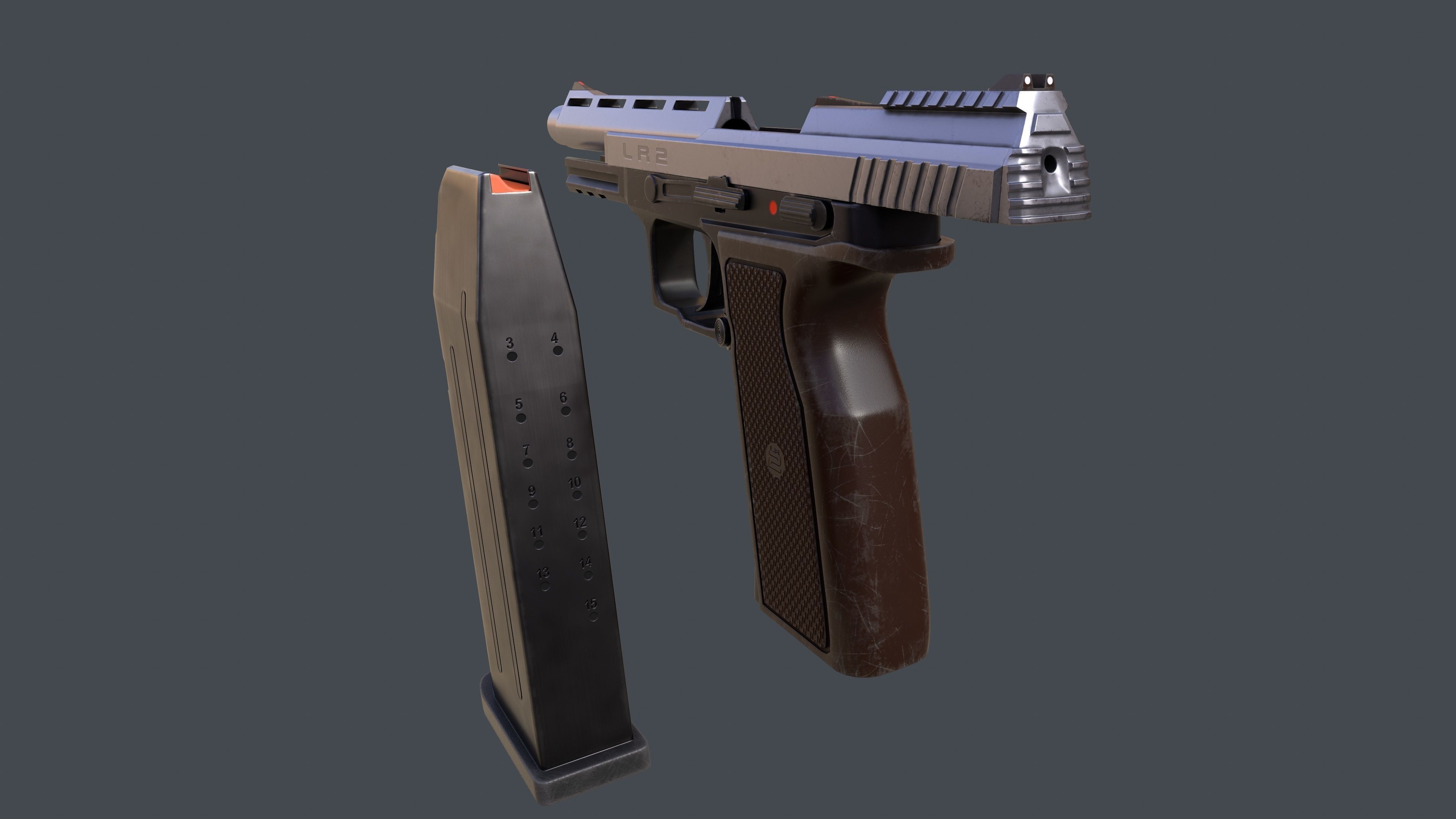 Pistol LR2 with Silencer and Holster Low-poly 3D model_20
