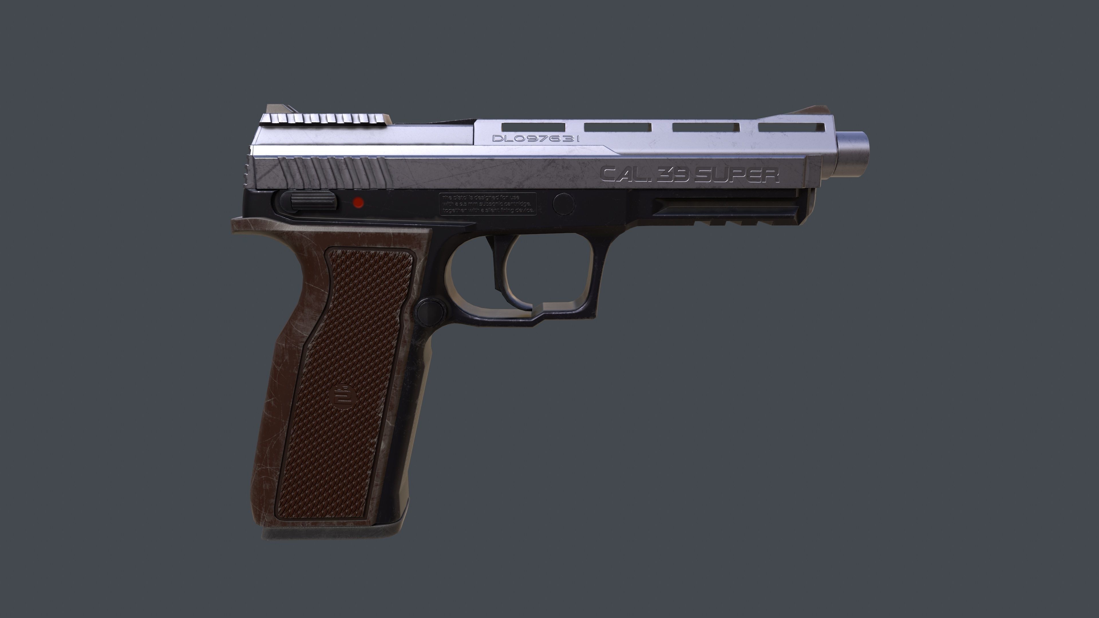 Pistol LR2 with Silencer and Holster Low-poly 3D model_9
