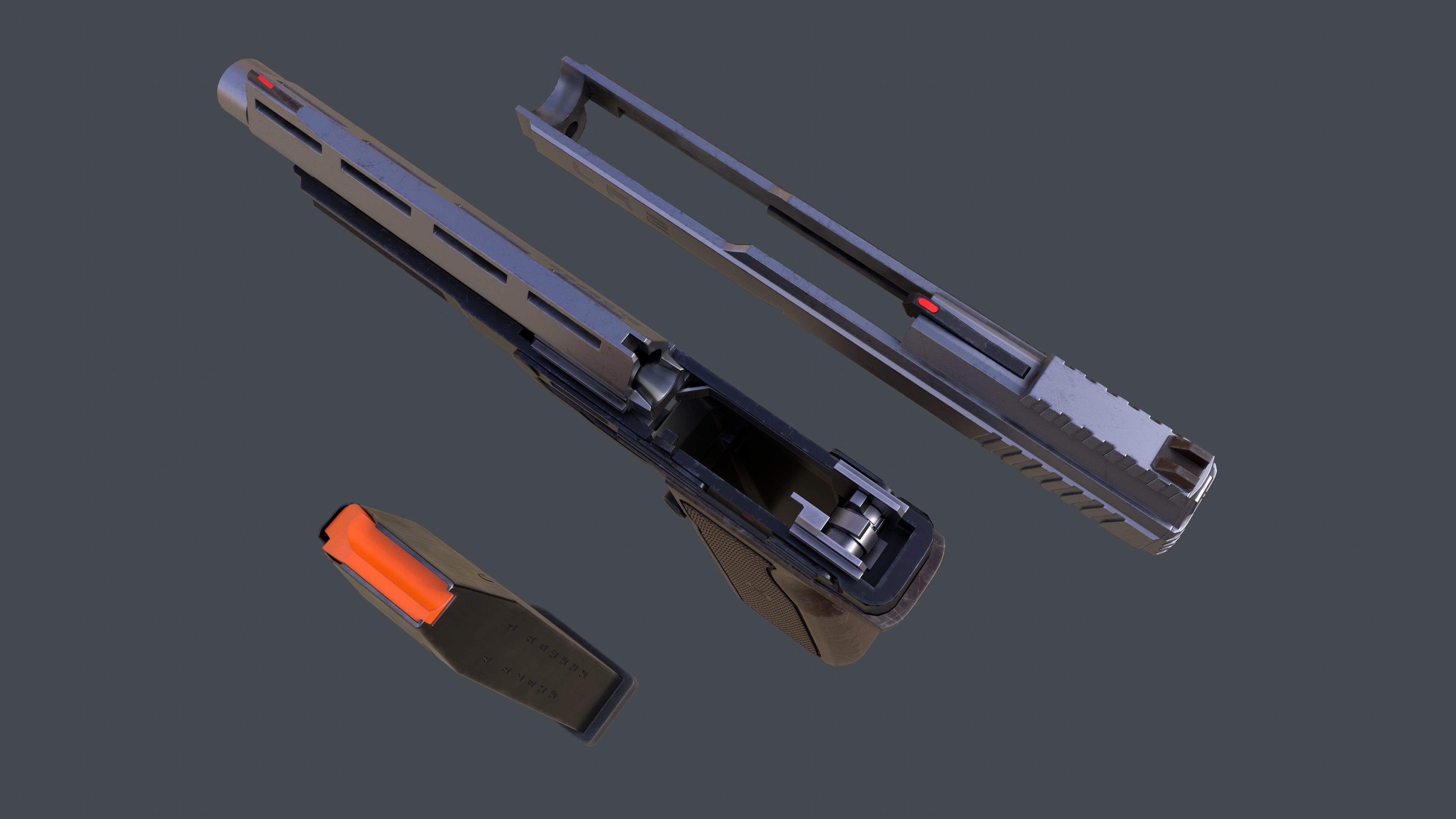 Pistol LR2 with Silencer and Holster Low-poly 3D model_22