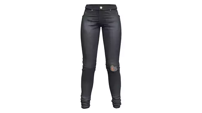 Casual Torn Knee Black Denim Jeans Pants