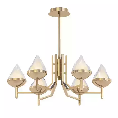 AMINA five light chandelier in brass with glass shades
