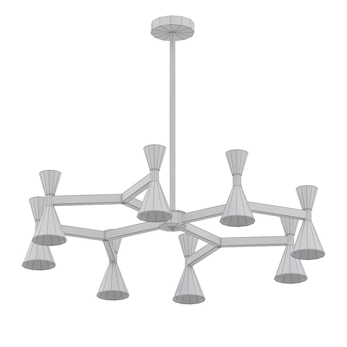 POULINA modern chandelier with brass and shades 3D model_4
