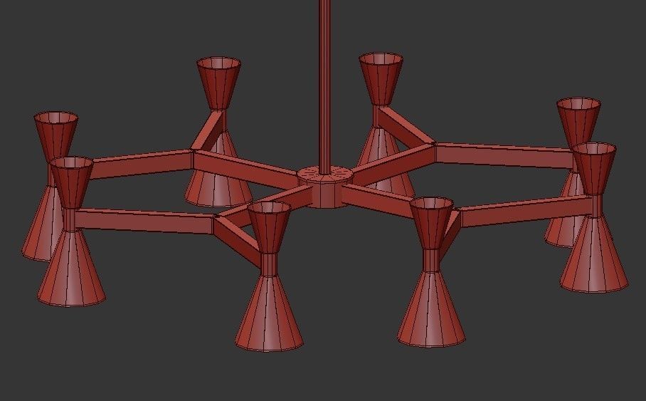 POULINA modern chandelier with brass and shades 3D model_1