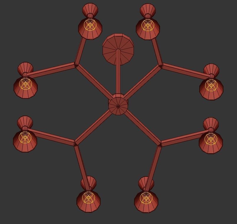 POULINA modern chandelier with brass and shades 3D model_2