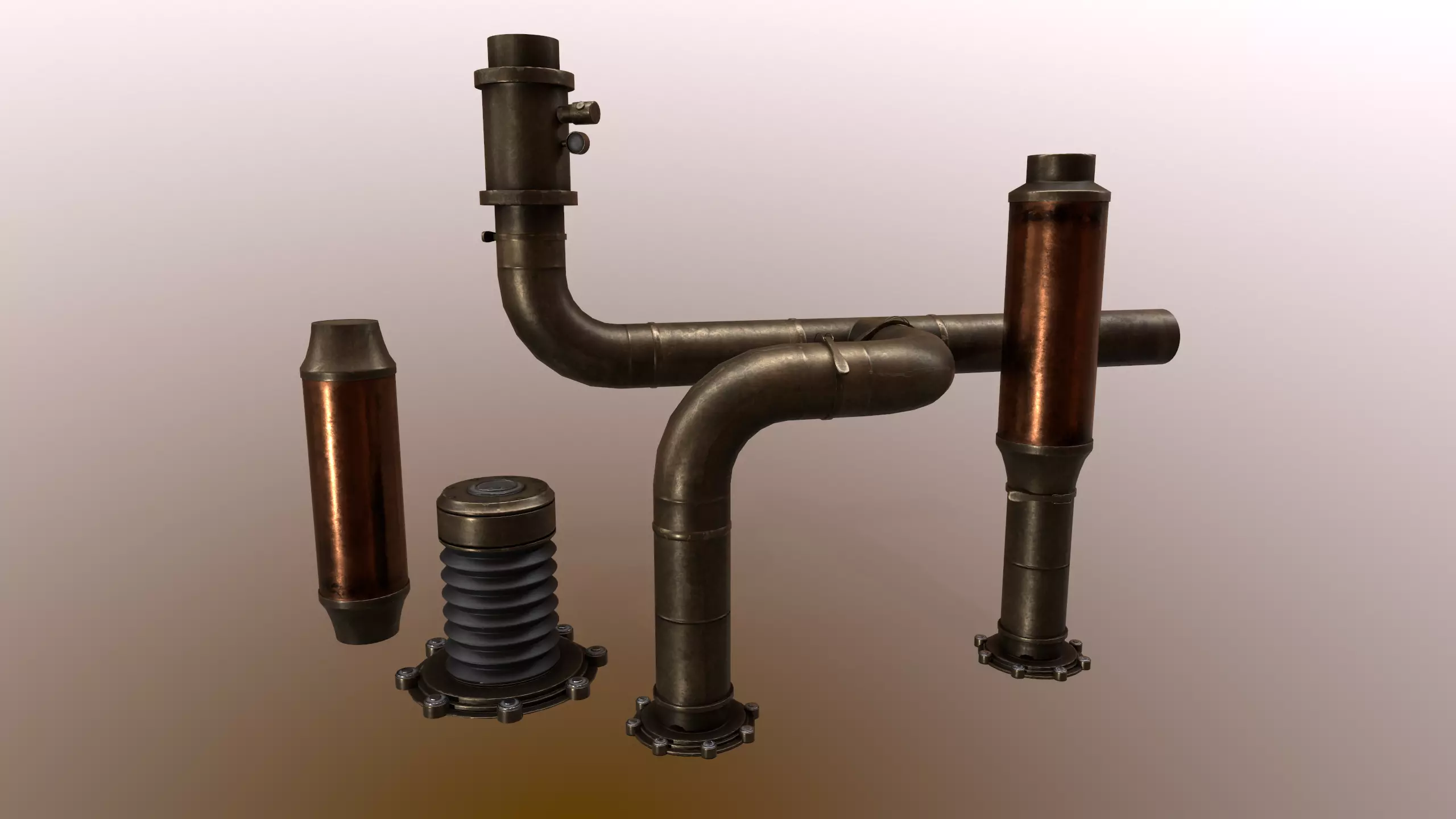 Steampunk Pipes Low-poly 3D model