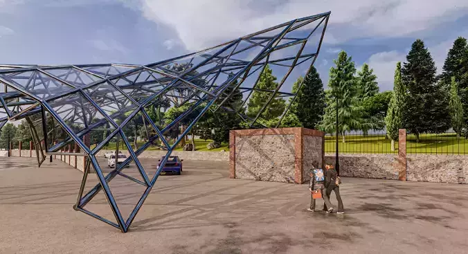 Space Frame Structure Top Cover Revit 3D model