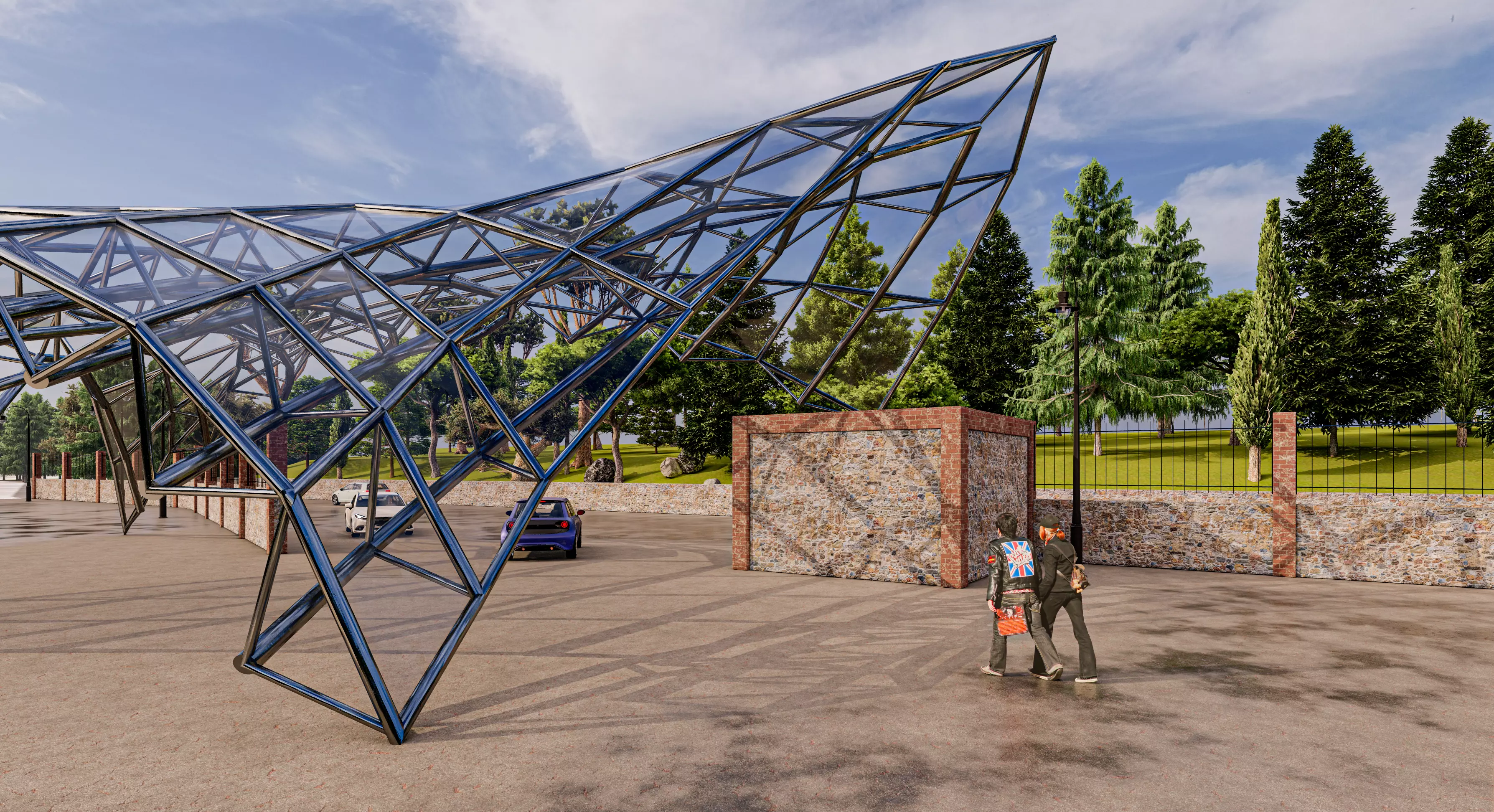 Space Frame Structure Top Cover Revit 3D model_0