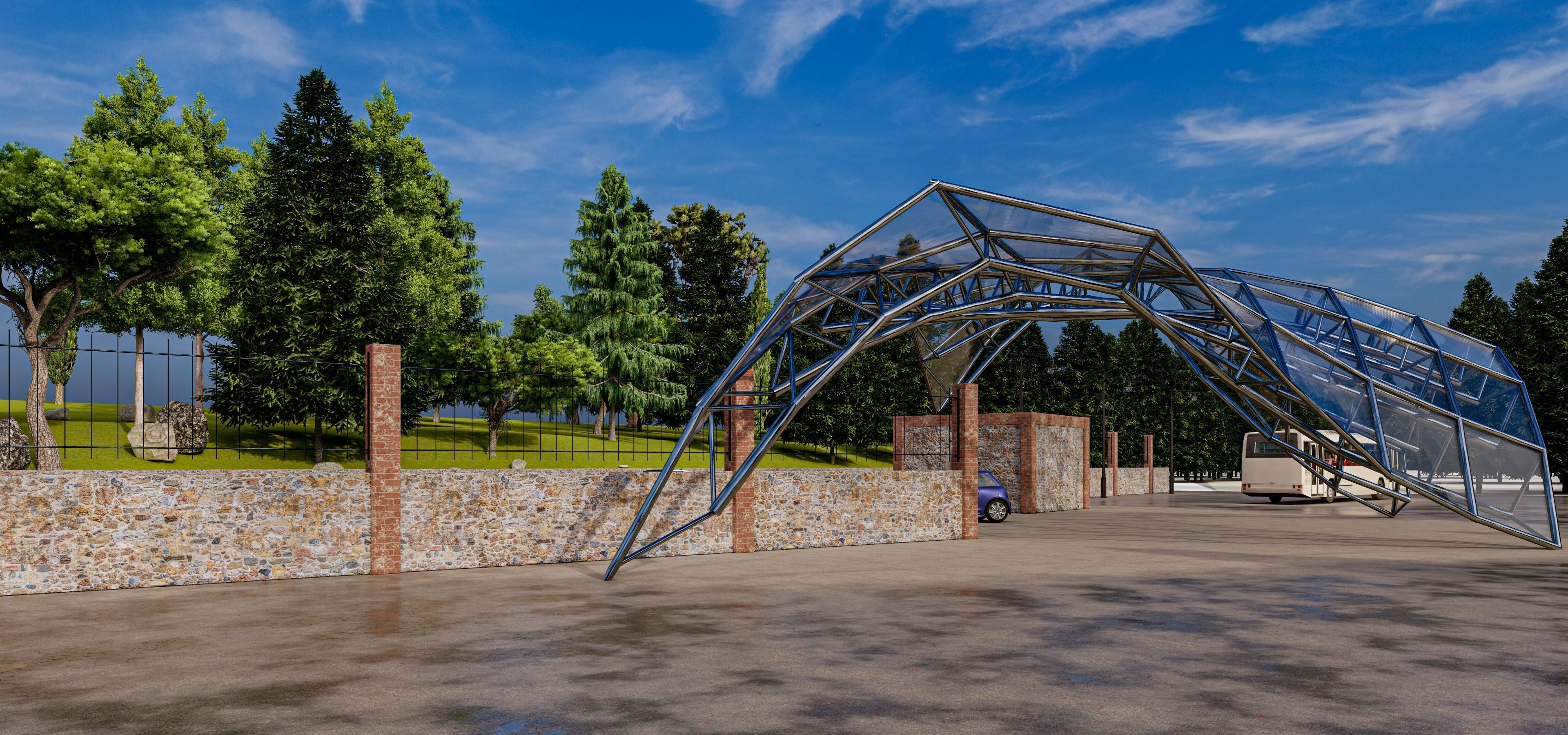 Space Frame Structure Top Cover Revit 3D model_8