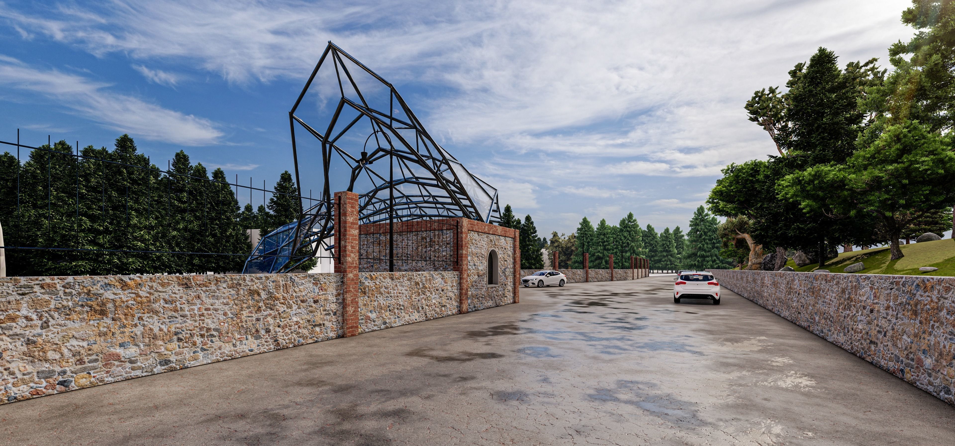 Space Frame Structure Top Cover Revit 3D model_7