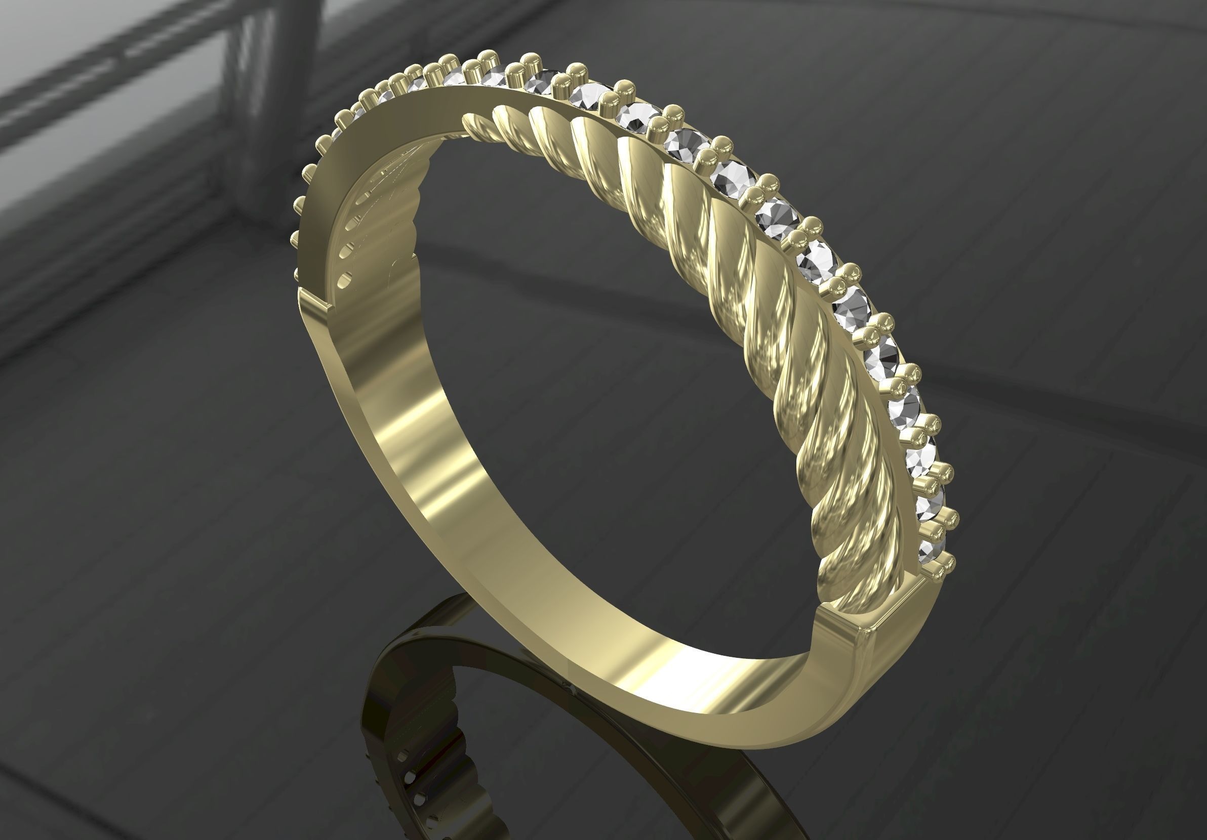Elegant Thin Stone Ring 3D print model_7