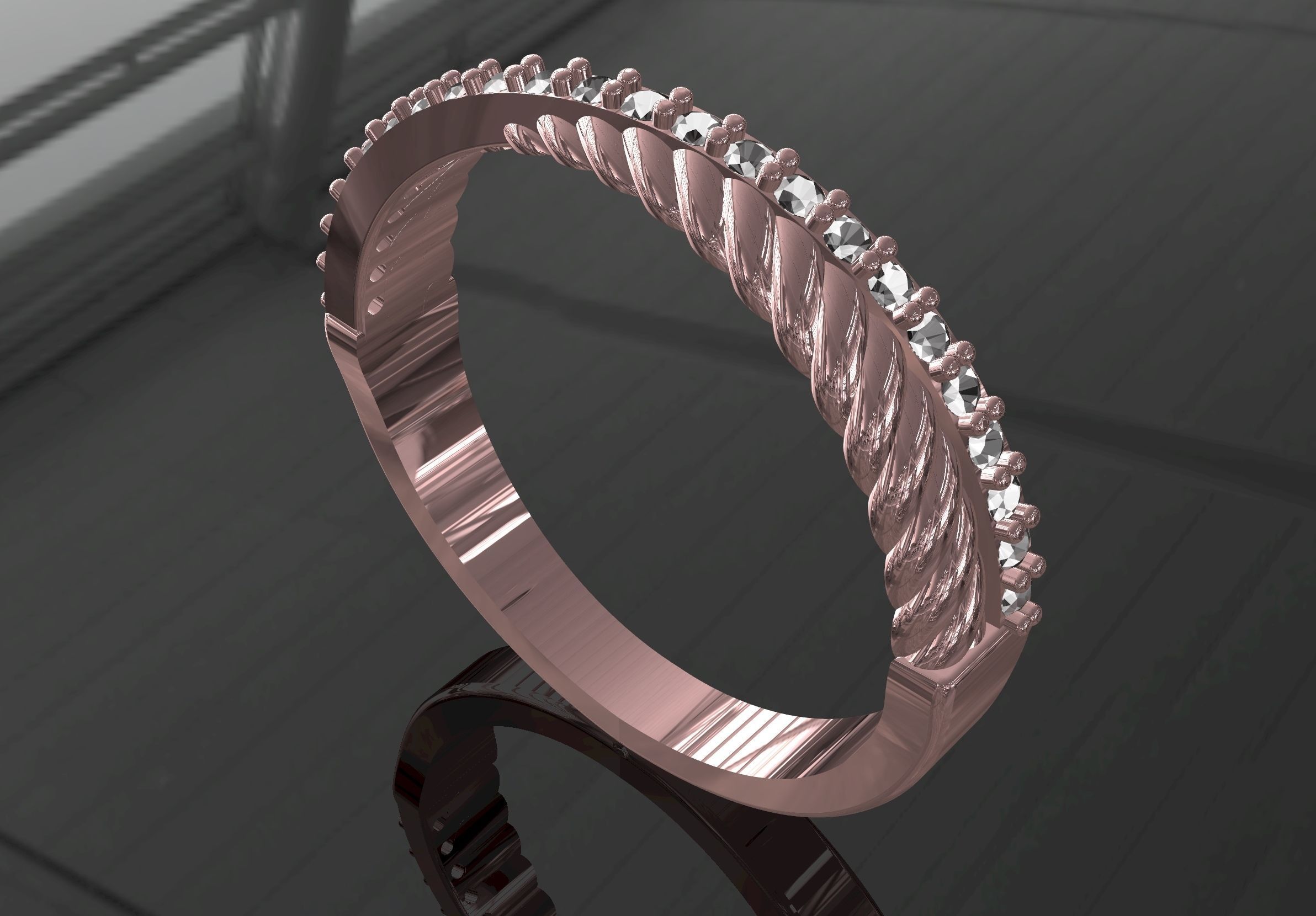 Elegant Thin Stone Ring 3D print model_1
