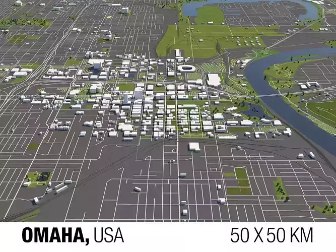Omaha 50x50km 3D City Map