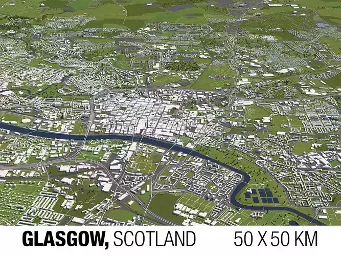 Glasgow 50x50km 3D City Map