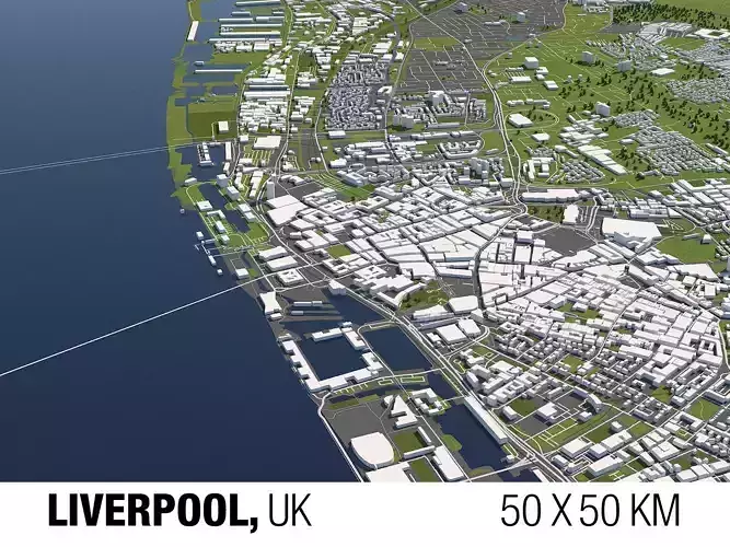 Liverpool 50x50km 3D City Map
