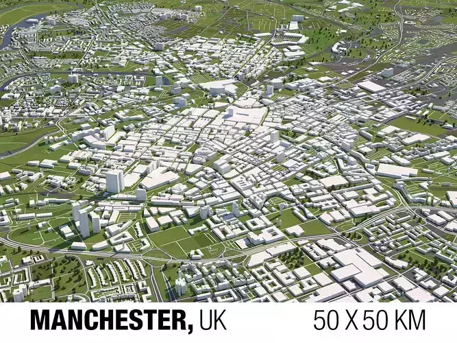 Manchester 50x50km 3D City Map