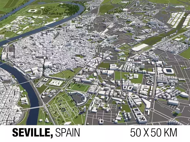 Seville 50x50km 3D City Map 3D model