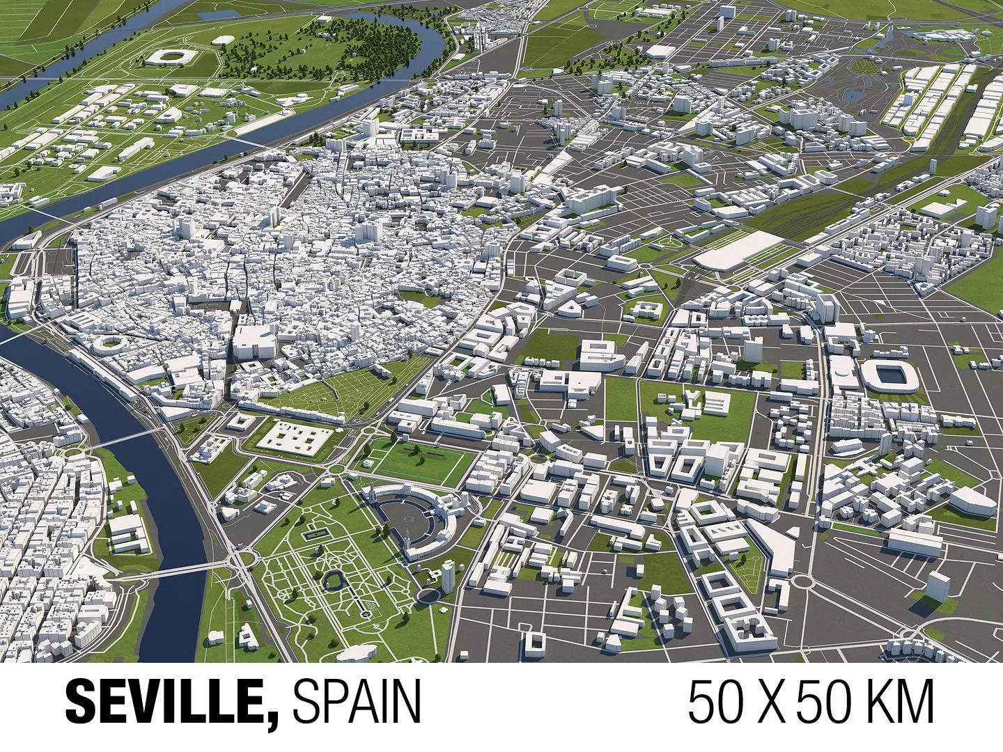 Seville 50x50km 3D City Map 3D model_0