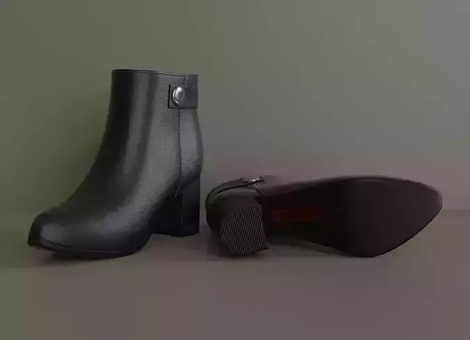 Womens leather ankle boots with zipper 3D model