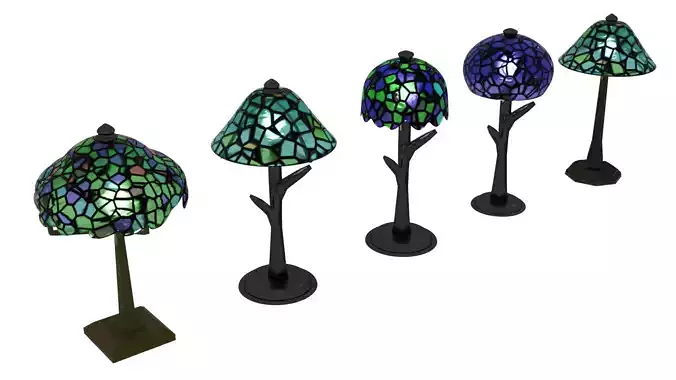 Tiffany Style 3D Lamp 5 Pack Low-poly 3D model