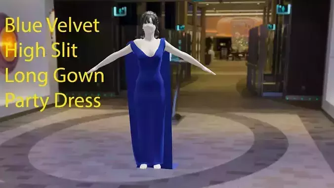 Blue Velvet High Slit Long Gown Party Dress