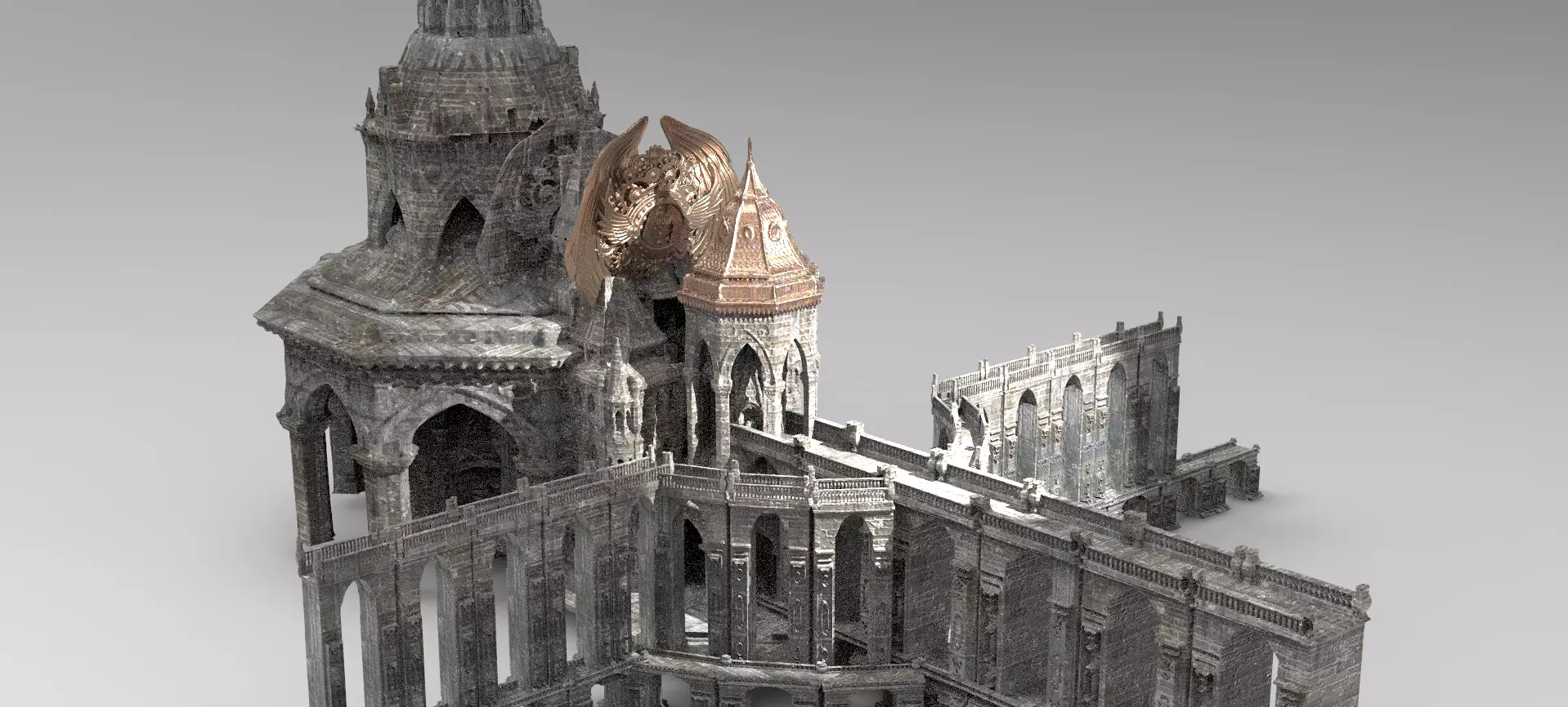 Steampunk Medieval Tower Bridge 2 models 3D model_0