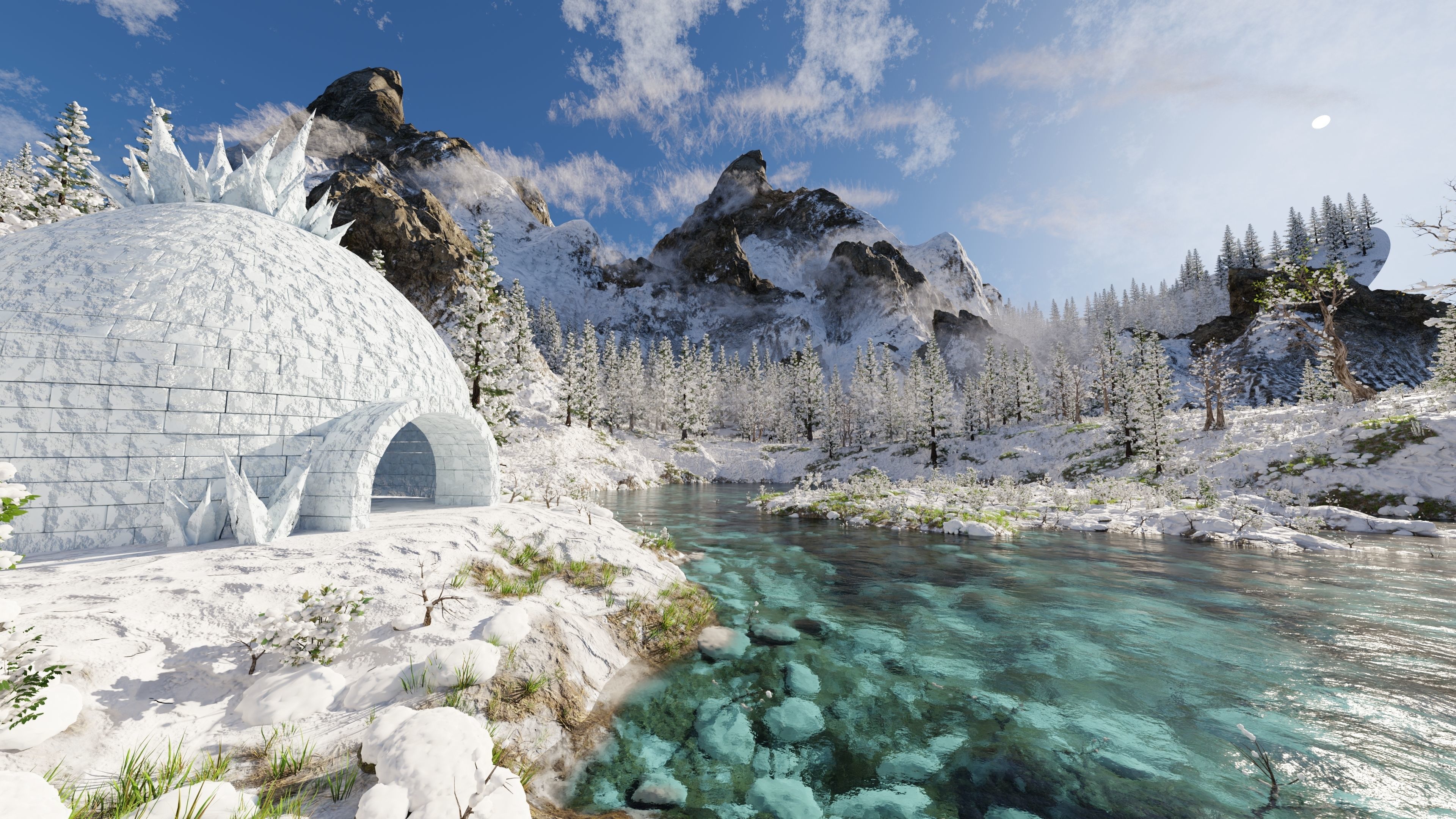 Igloo Snow landscape Scene 3D model_4