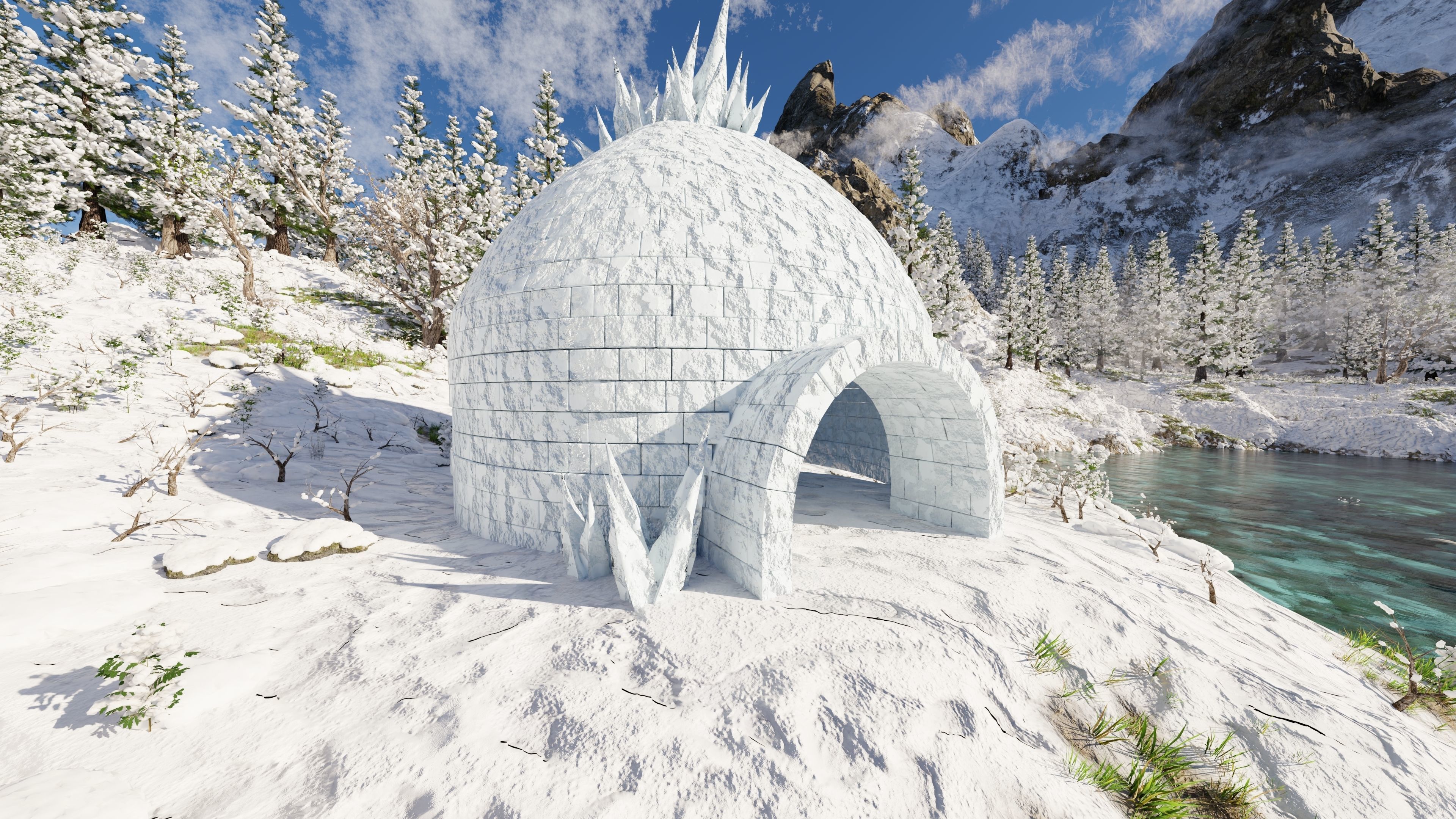 Igloo Snow landscape Scene 3D model_3