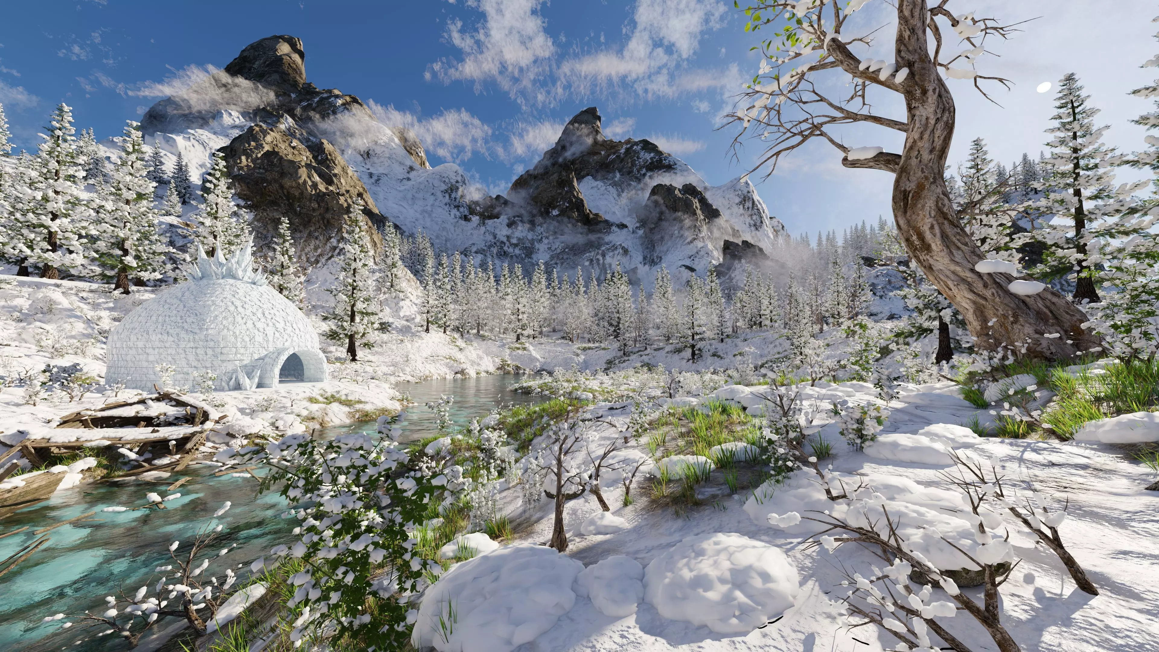 Igloo Snow landscape Scene 3D model_0