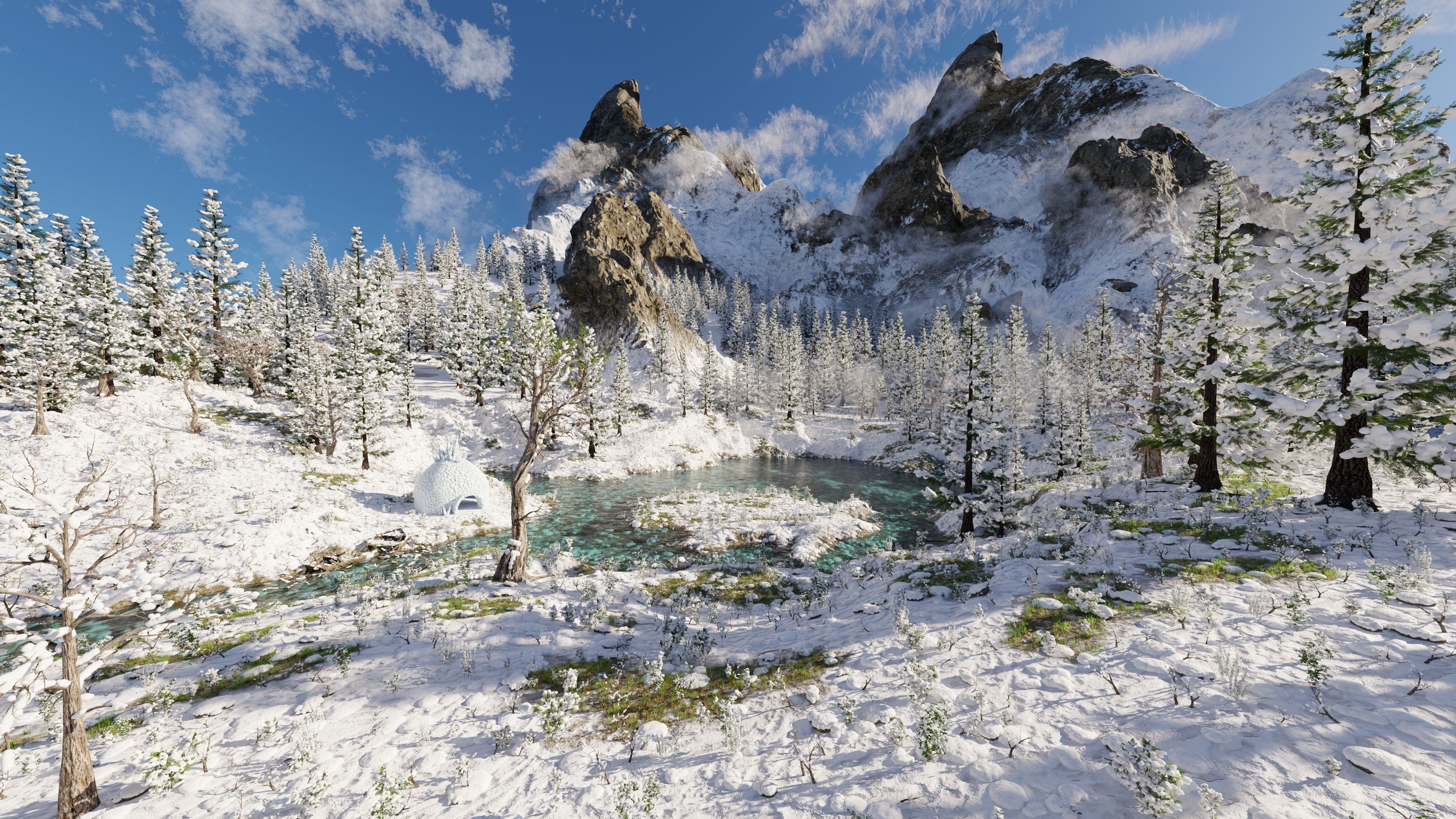 Igloo Snow landscape Scene 3D model_11