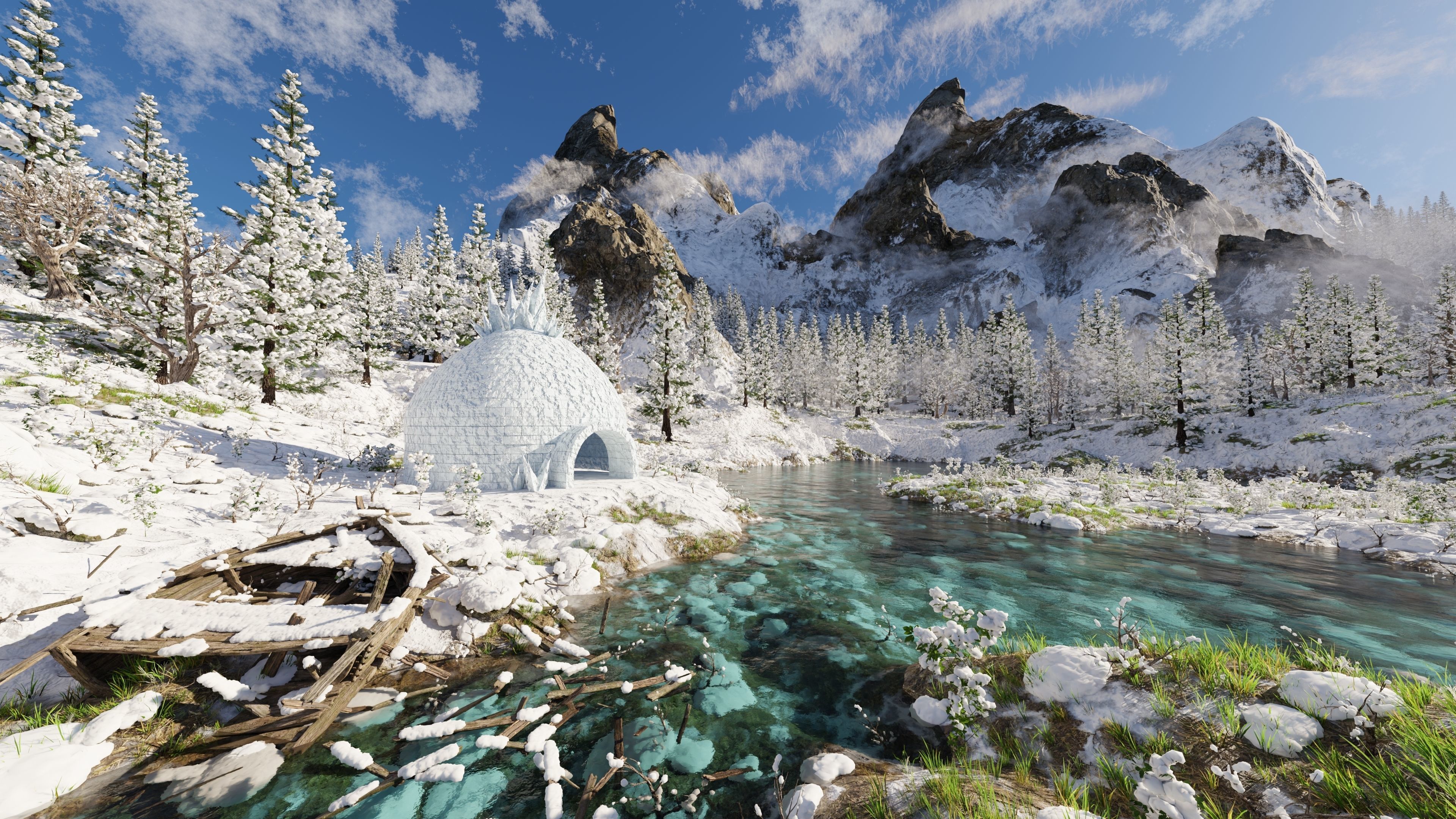 Igloo Snow landscape Scene 3D model_1
