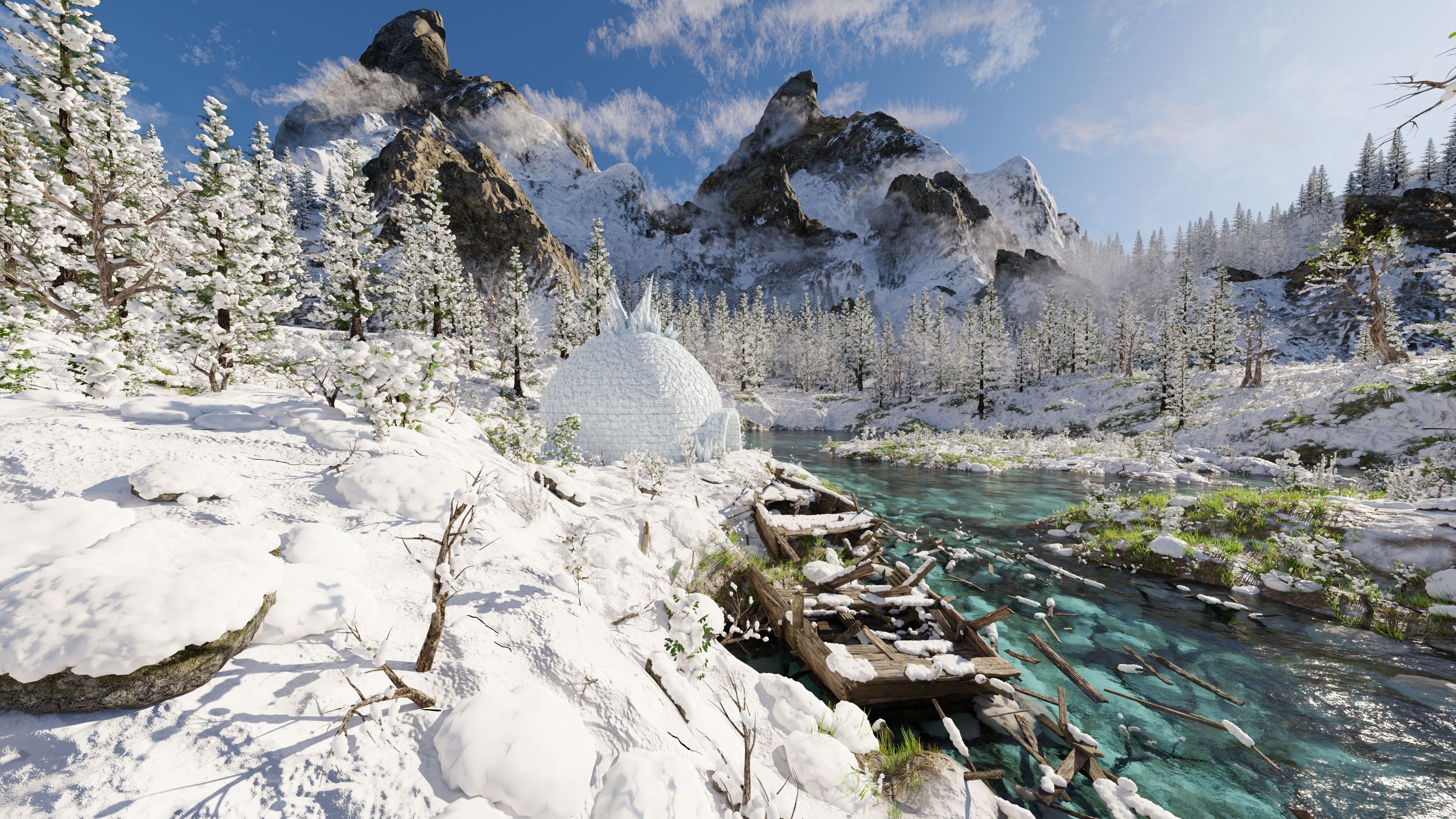Igloo Snow landscape Scene 3D model_8