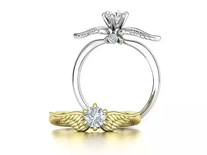 Angel Wings Solitaire Ring Own design Promise Ring 3dmodel