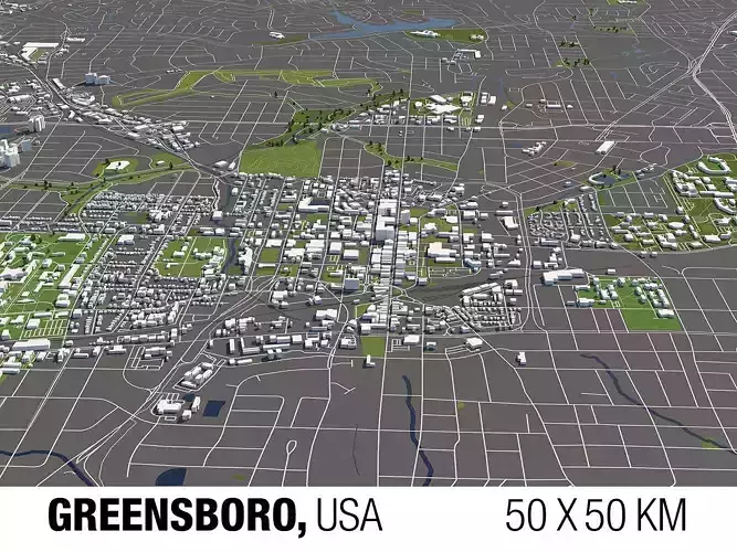 Greensboro NC 50x50km 3D City Map
