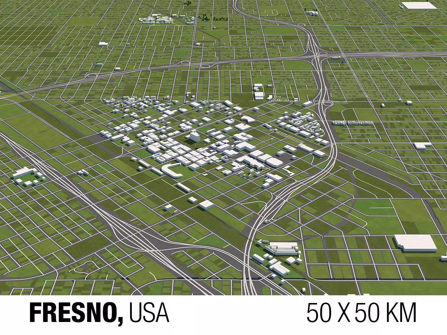 Fresno 50x50km 3D City Map 3D model_0