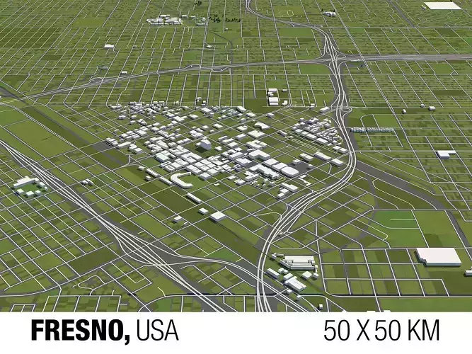 Fresno 50x50km 3D City Map