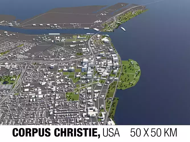 Corpus Christie 50x50km 3D City Map 3D model