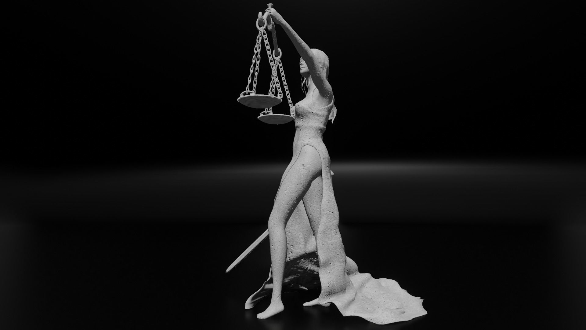 Lady Justice Statue Low-poly 3D model_6