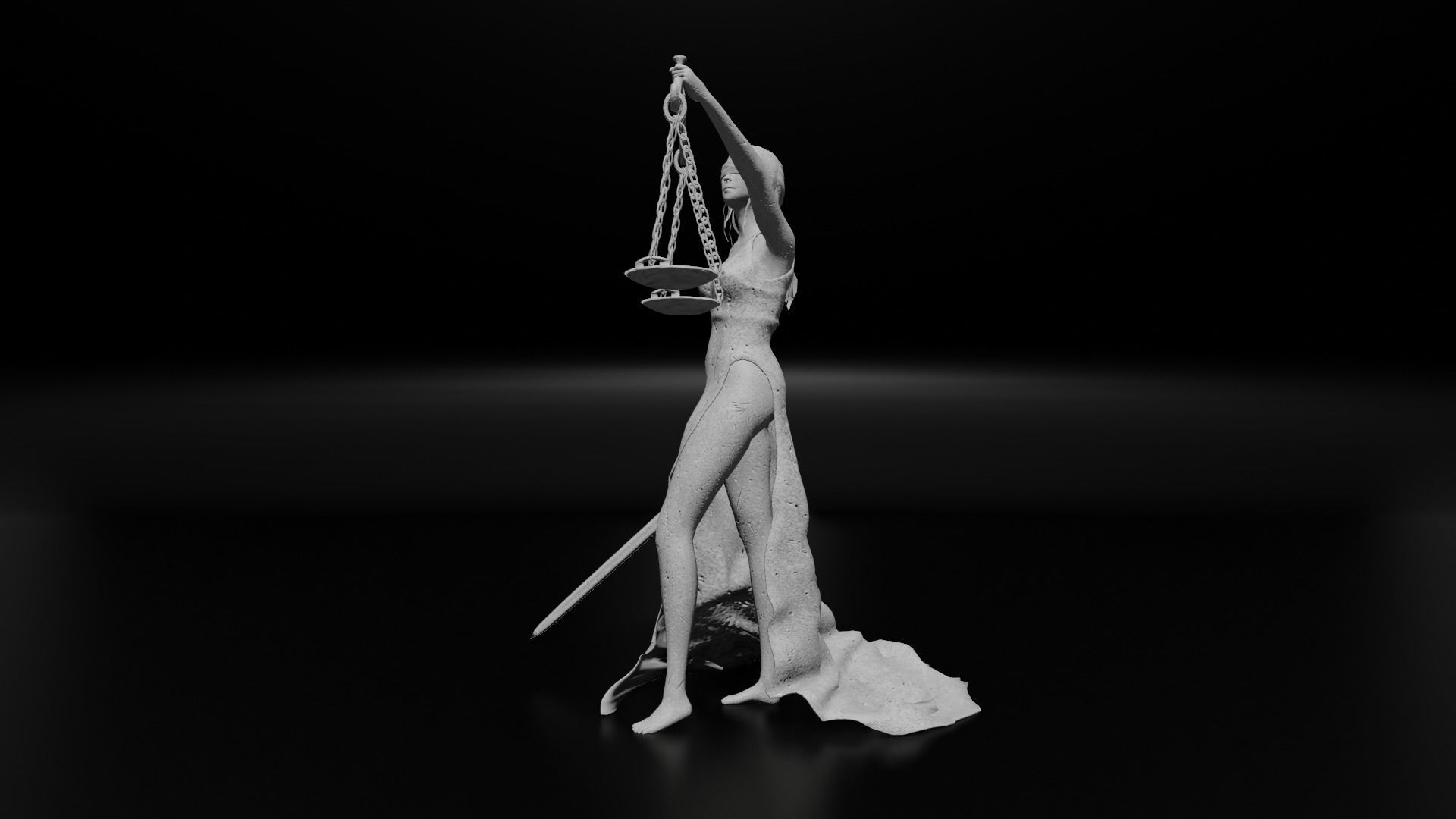 Lady Justice Statue Low-poly 3D model_8
