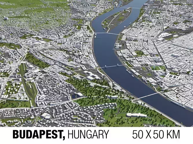 Budapest 50x50km 3D City Map