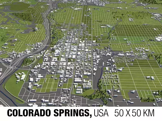 Colorado Springs 50x50km 3D City Map 3D model