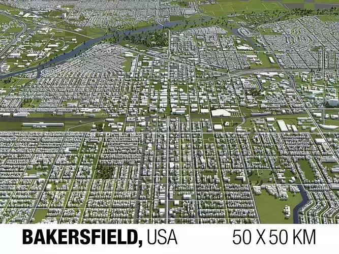 Bakersfield 50x50km City Map Model 3D model