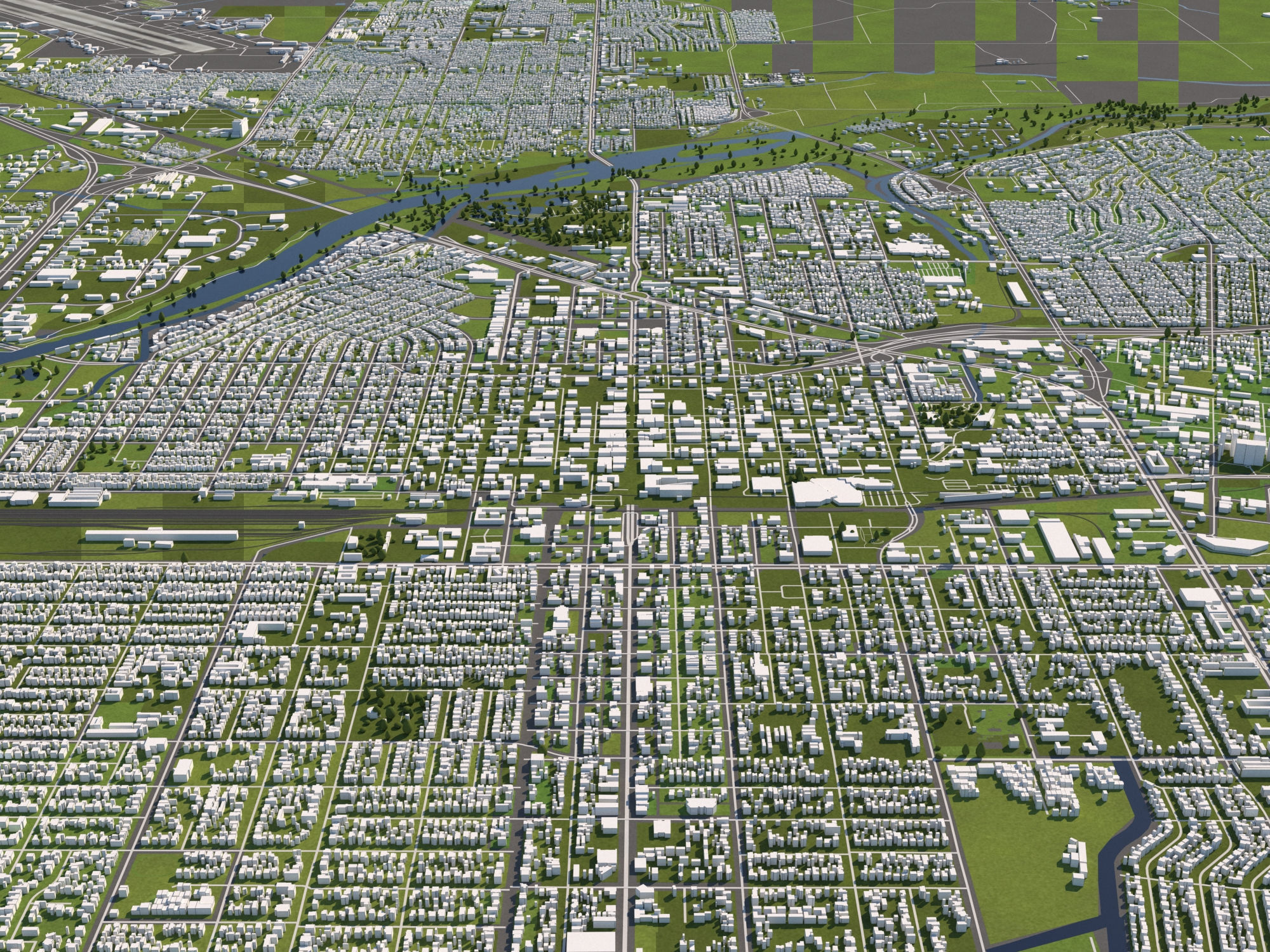 Bakersfield 50x50km City Map Model 3D model_1