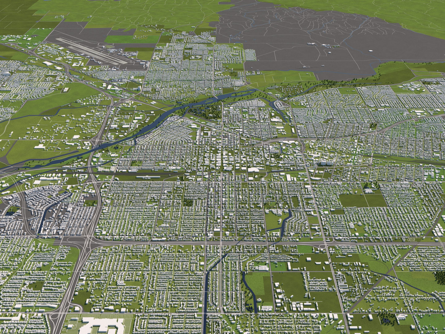 Bakersfield 50x50km City Map Model 3D model_2