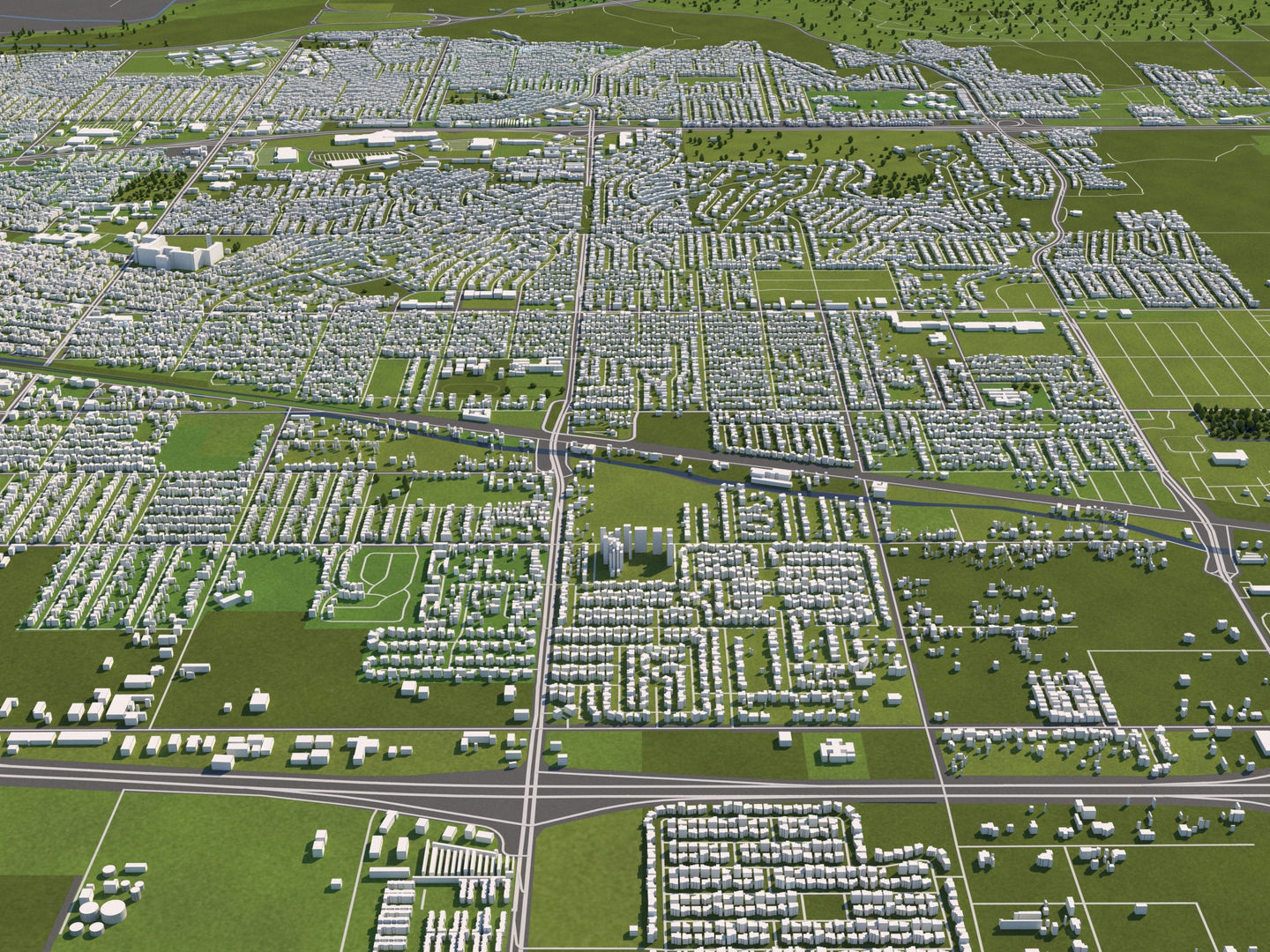 Bakersfield 50x50km City Map Model 3D model_7