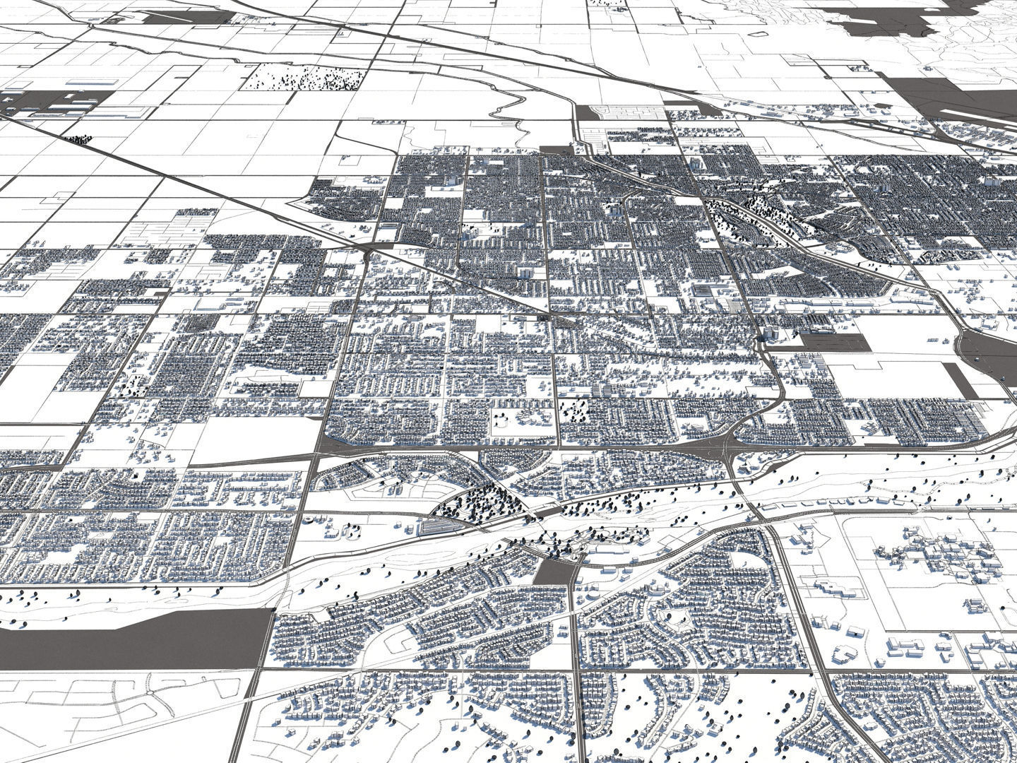 Bakersfield 50x50km City Map Model 3D model_27