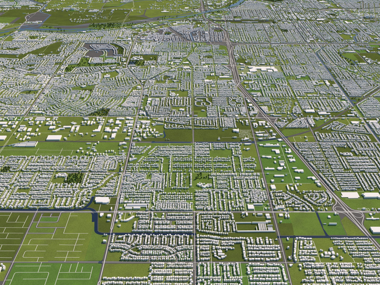 Bakersfield 50x50km City Map Model 3D model_8