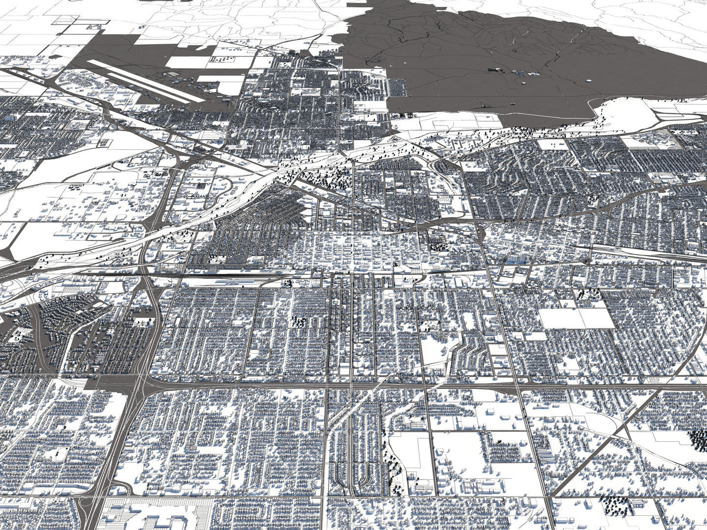 Bakersfield 50x50km City Map Model 3D model_16