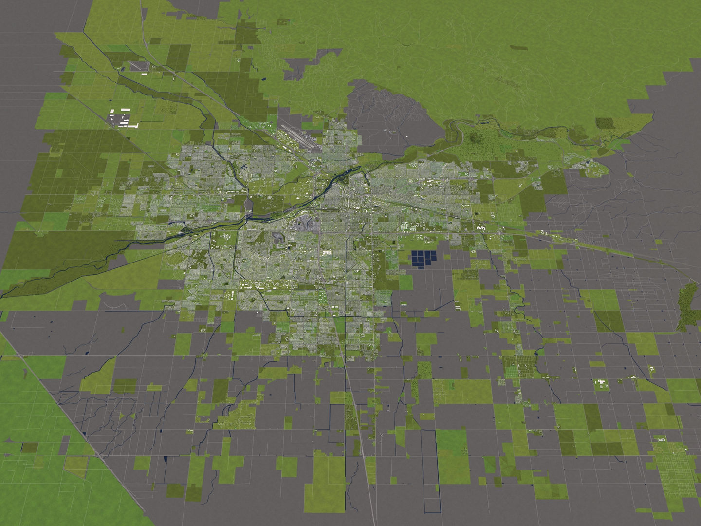 Bakersfield 50x50km City Map Model 3D model_12