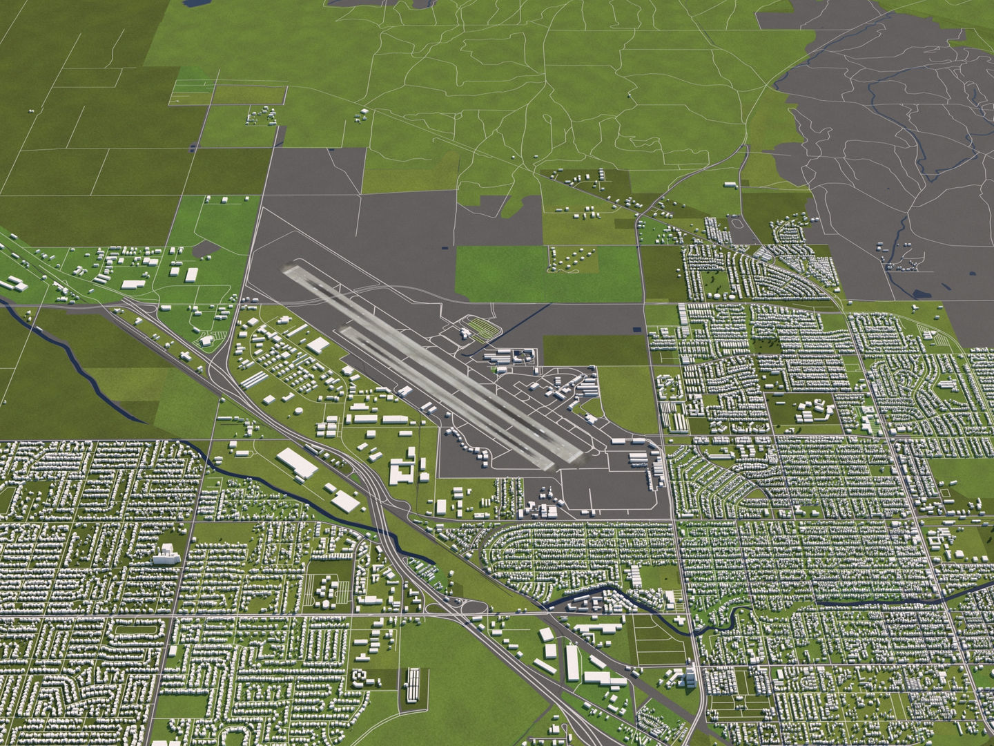 Bakersfield 50x50km City Map Model 3D model_5