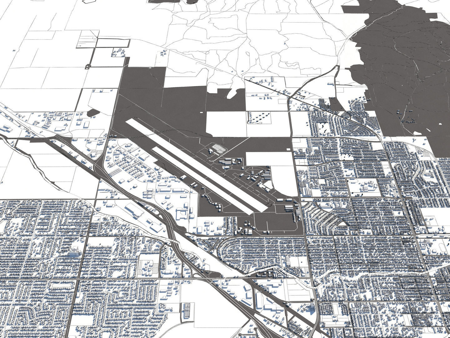 Bakersfield 50x50km City Map Model 3D model_22